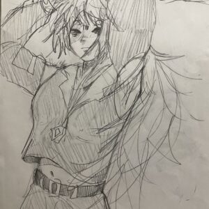 手描きイラストアナログ　鉛筆「Young Samurai」